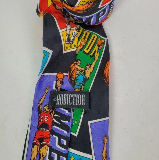 WWF Vintage Men's Silk Necktie Basketball Print Tie Addiction Size ONE SIZE - 3 Thumbnail