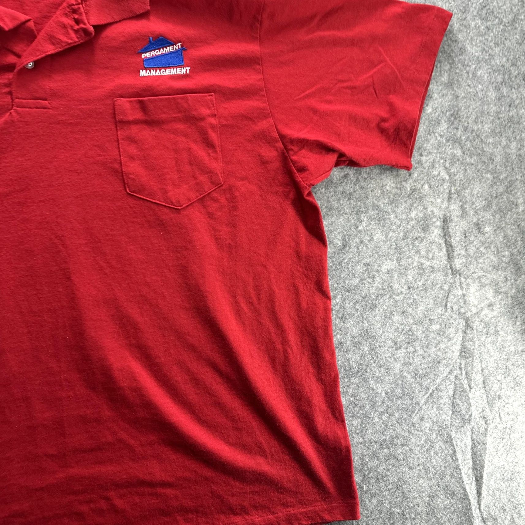 Jerzees VINTAGE Jerzees Polo Shirt Mens XL Pergament Management Pocket Embroidered USA Red Polo Shirt Work Mens XL Red Size US XL / EU 56 / 4 - 4 Thumbnail