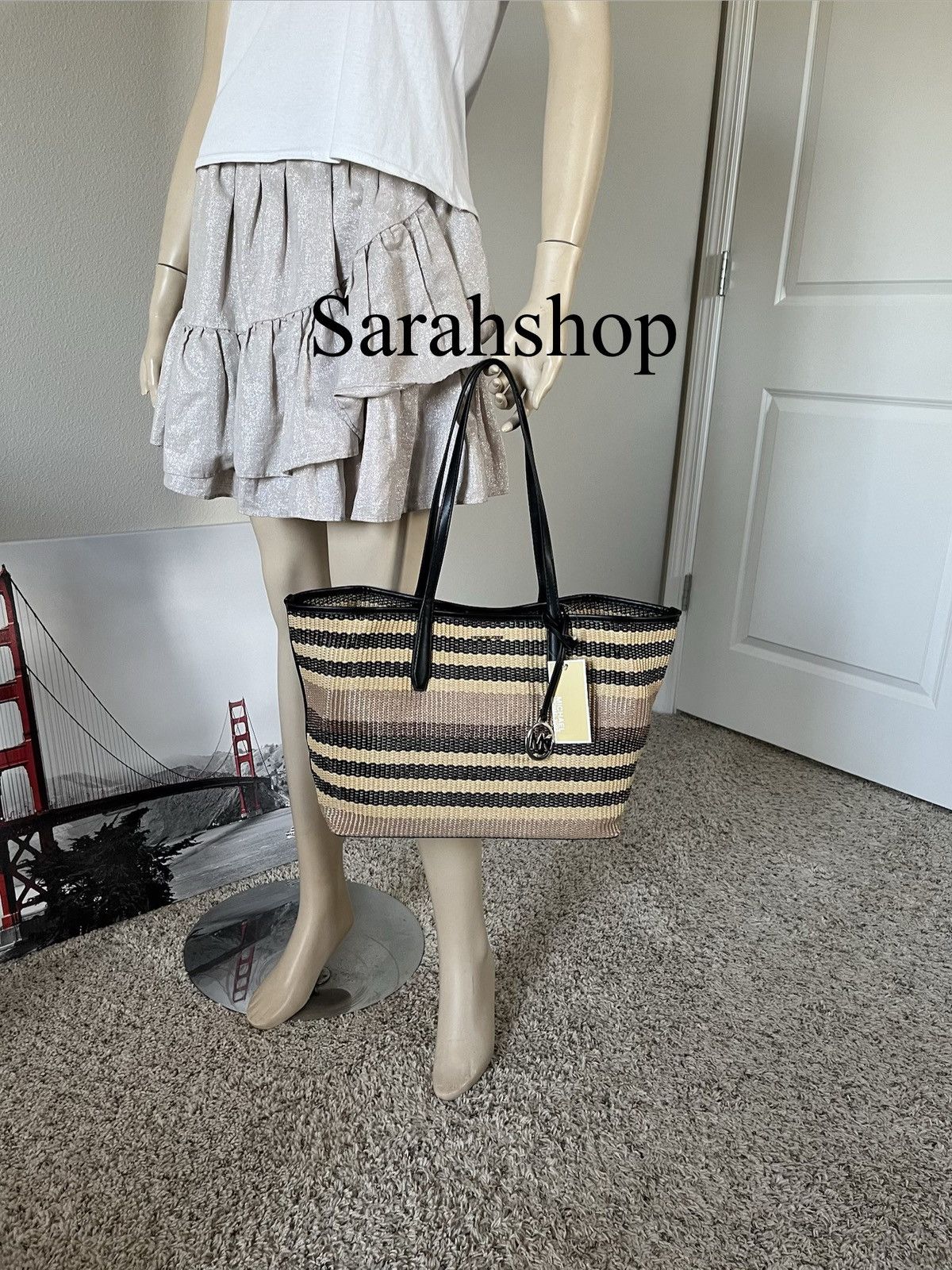 Michael Kors Michael Kors Avalon Medium Striped Woven Tote Bag Size ONE SIZE - 7 Thumbnail