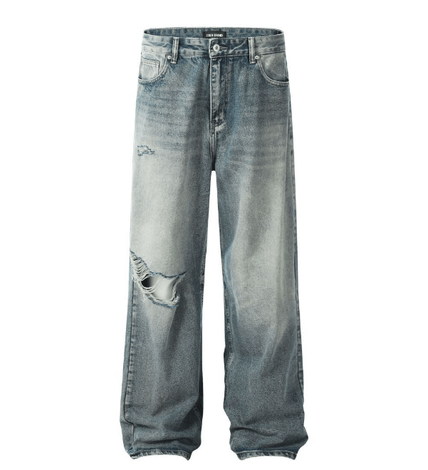 Japanese Brand × Jean Men's vintage wide-leg blue washed ripped jeans Size US 32 / EU 48 - 5 Thumbnail