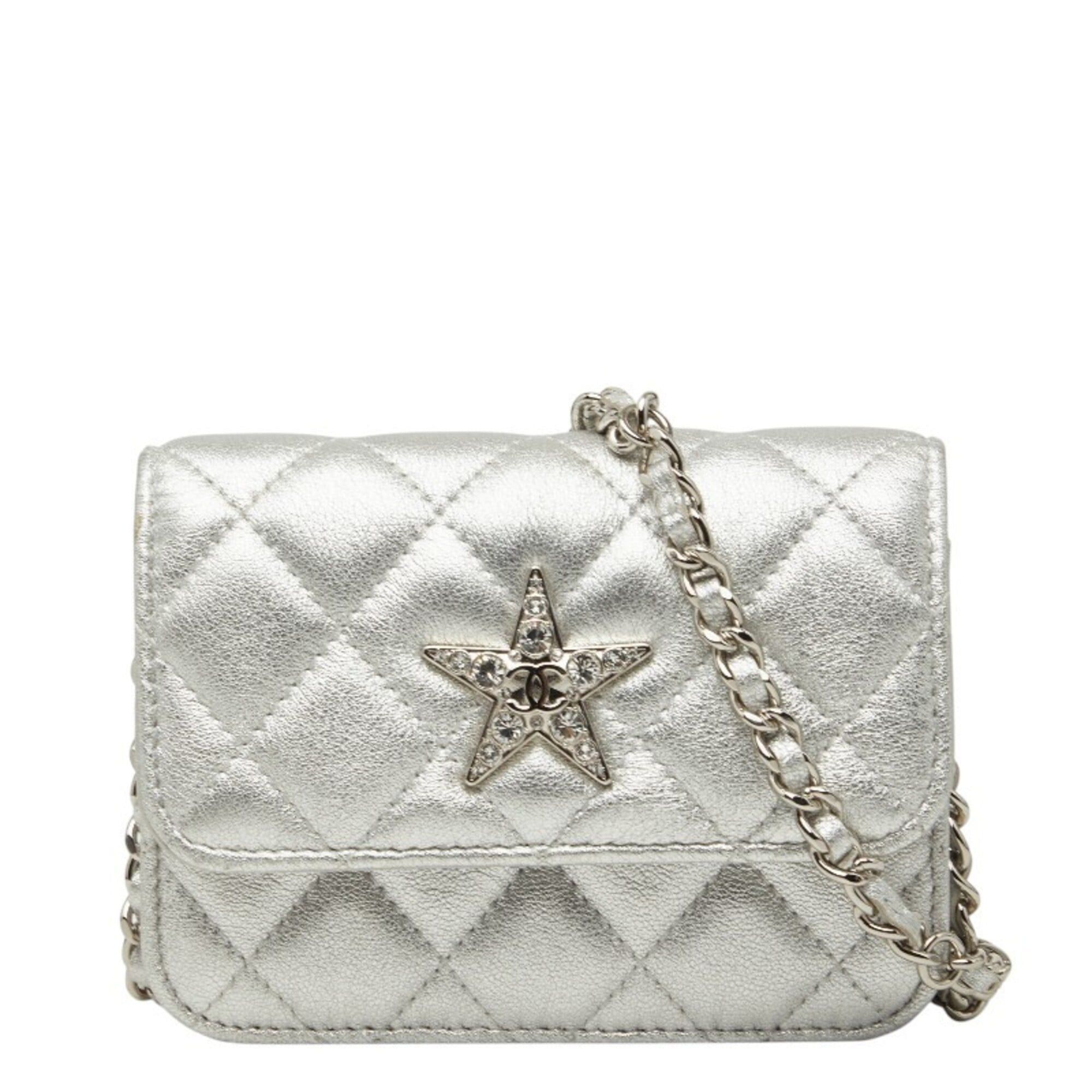 Chanel Chanel Mini Matelassé Coco Mark Chain Shoulder Bag Pouch Silver Leather Women's CHANEL Size ONE SIZE - 1 Thumbnail