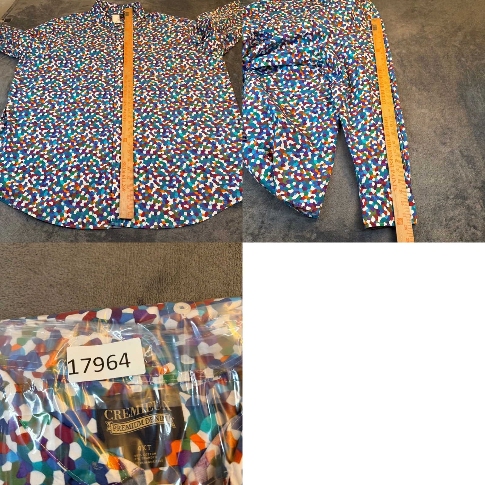 Cremieux Cremieux Multicolor Mosaic Geometric Stretch Shirt 4XT Mens Big & Tall/Casual Button-Front Collared Long Sleeve Size US XXL / EU 58 / 5 - 8 Thumbnail