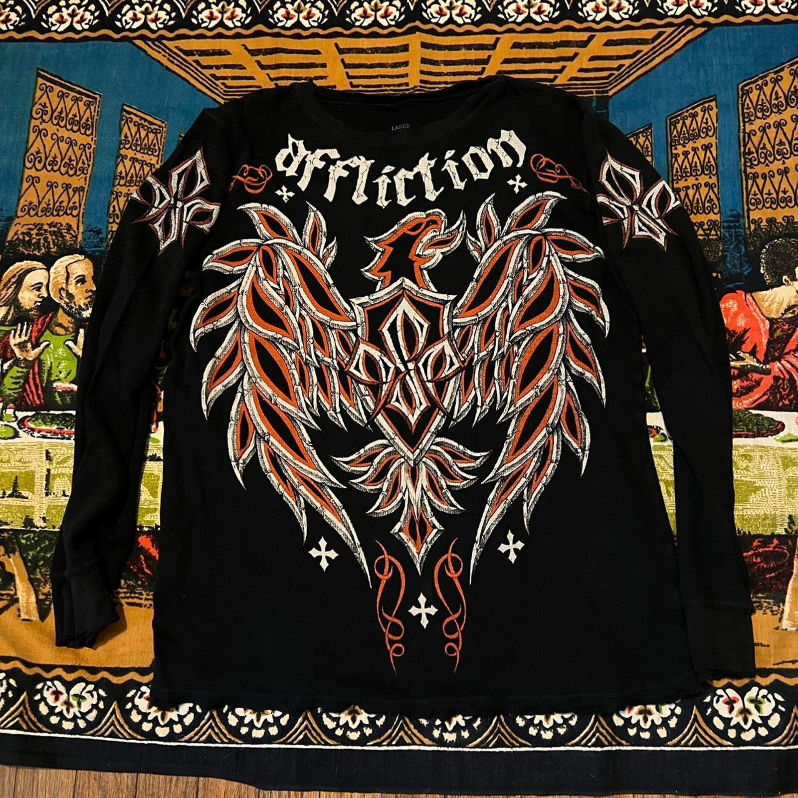mens affliction thermal shirt mma elite tapout y2k large