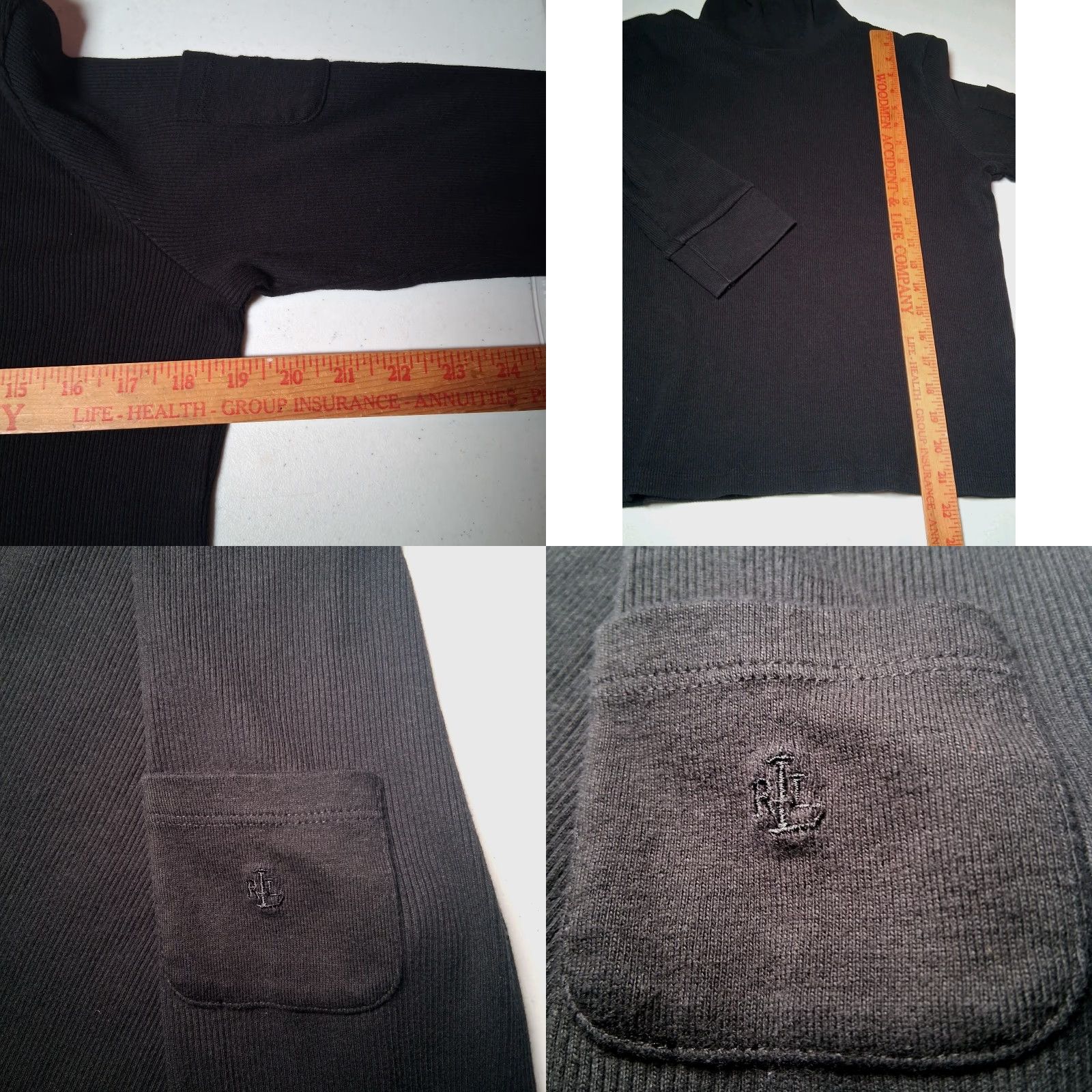 Ralph Lauren VINTAGE Lauren Ralph Lauren Turtleneck Women L Black Ribbed Knit Pocket 3/4 Sleeves Size L / US 10 / IT 46 - 8 Thumbnail