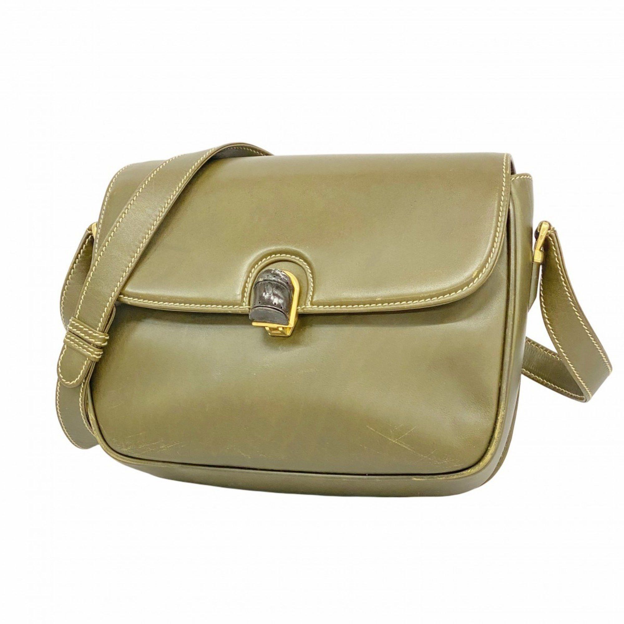 Gucci Shoulder Bag Bamboo 001 01 1287 Leather Khaki Women's in Beige