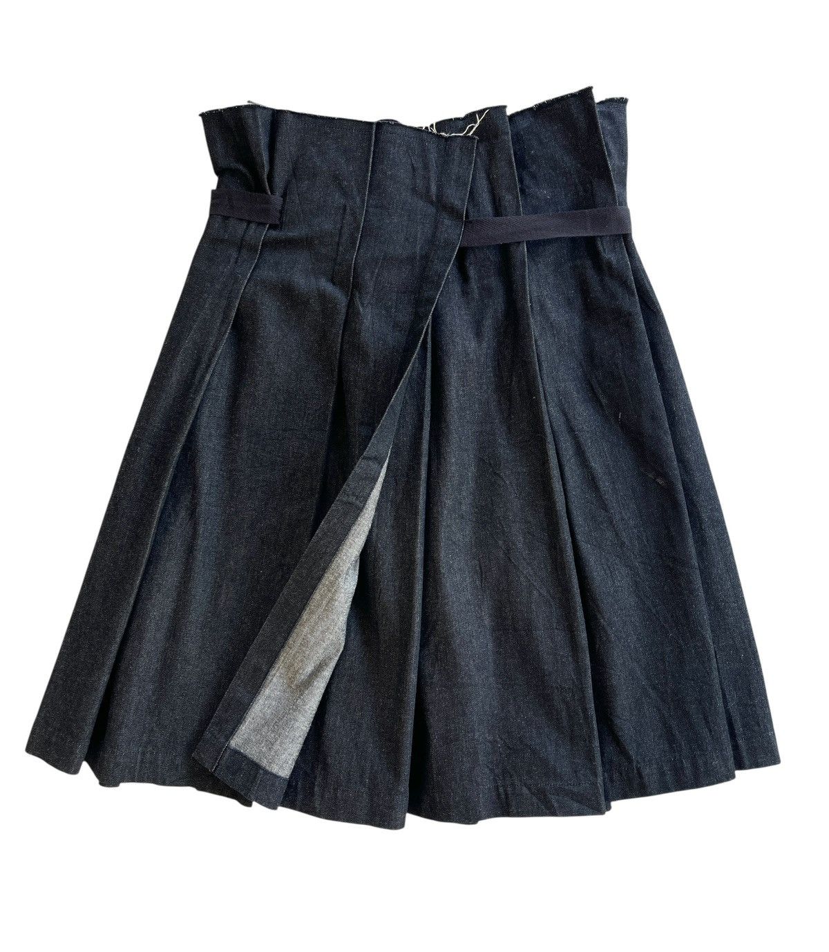 Tricot Comme des Garcons AD1998 Runway Raw-Edge Denim Skirt Tie Waist Size 31" - 2 Thumbnail