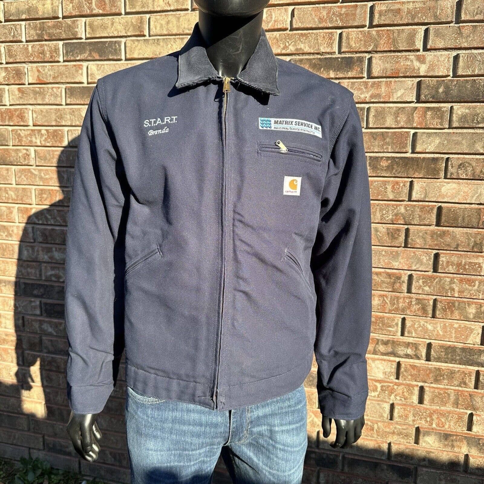 image of VTG Carhartt Detroit Jacket Men's XL 42 Reg Blanket Lined in Blue