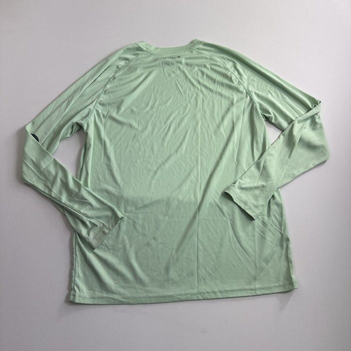 Spell AFTCO Fishing Shirt Longsleeve Spell Out Logo Men's Size Medium Green  Outdoor