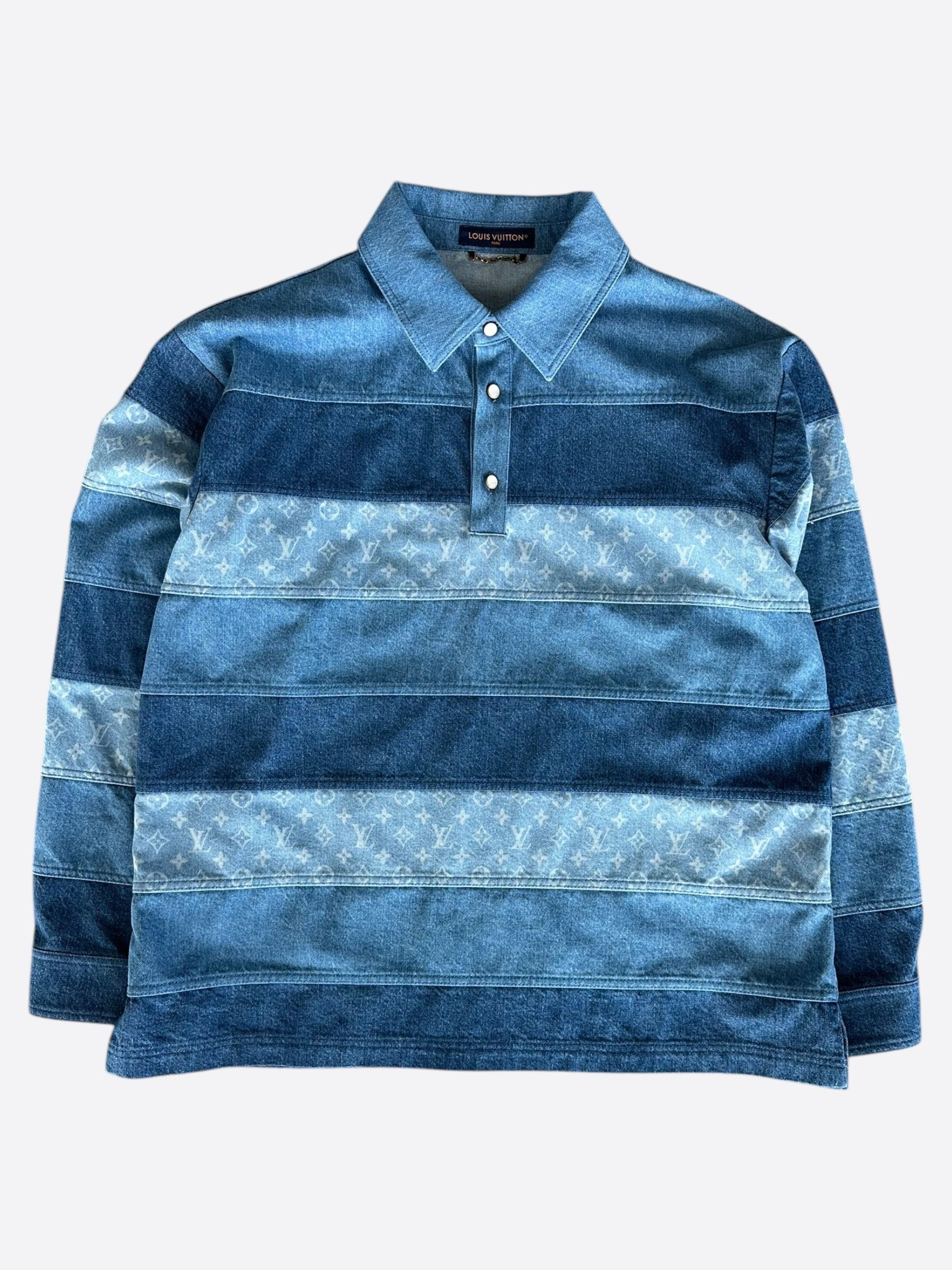 Louis Vuitton Louis Vuitton Blue Monogram Patchwork Denim Polo Shirt Size US XXL / EU 58 / 5 - 1 Thumbnail