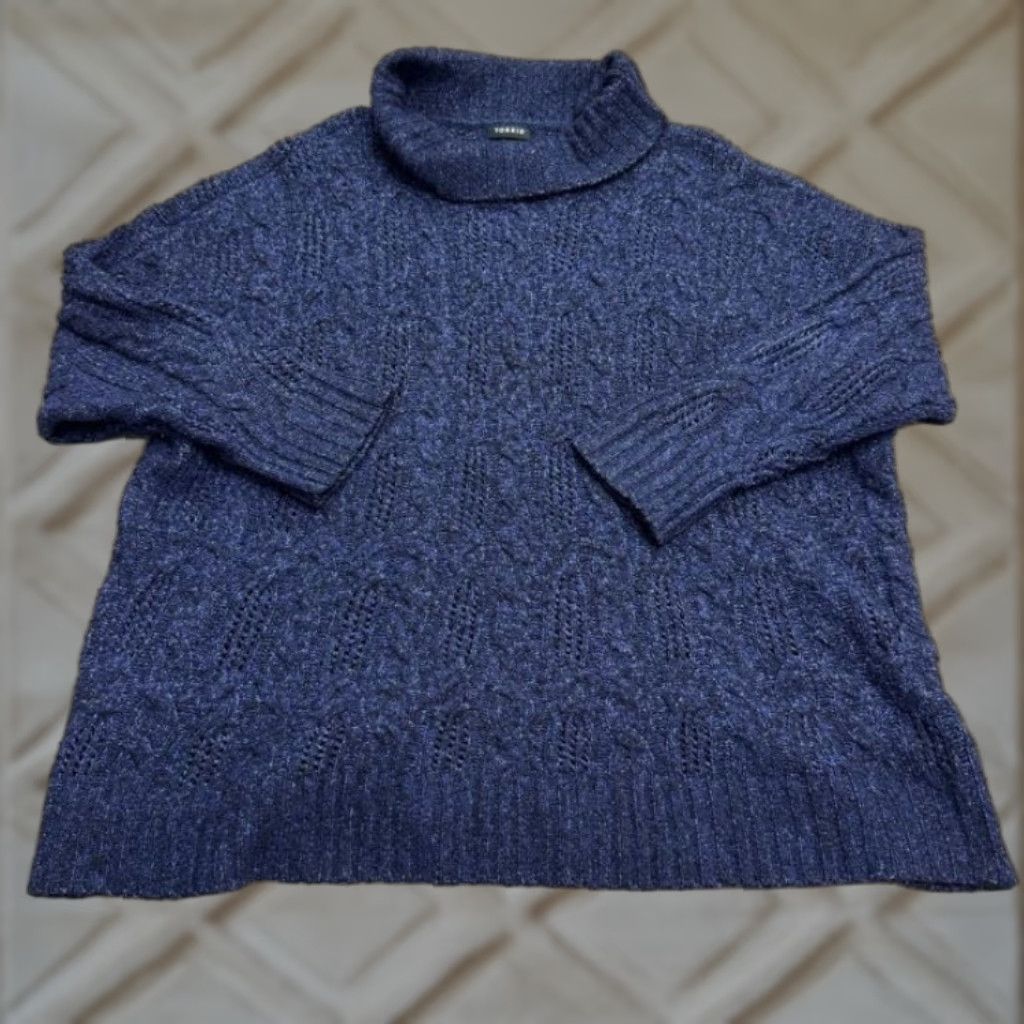 Torrid Torrid Wool? No—Torrid Marbled Cable Pointelle Knit Cowl Pullover Sweater Womens Plus 2X Blue Size XXL / US 16-18 / IT 52-54 - 1 Thumbnail