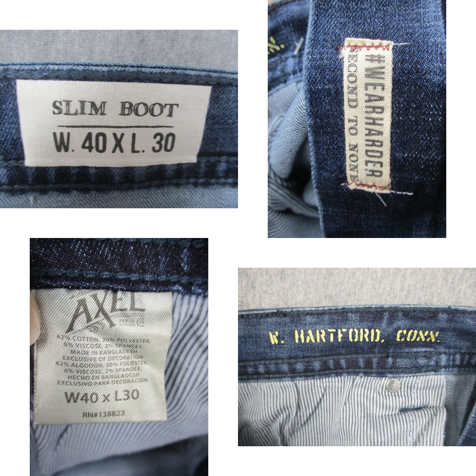 Denime Axel Jeans Mens 40x30 Blue Slim Boot Stretch Denim Pockets Western Pants Size US 40 / EU 56 - 9 Thumbnail