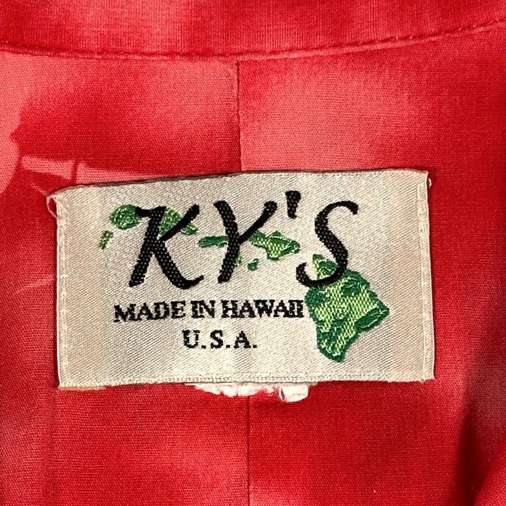 Vintage VINTAGE Ky's of Hawaii Hawaiian Shirt Adult LARGE Red Aloha Tropical Parrot Palm Tree 80s Shirt Mens Size US L / EU 52-54 / 3 - 5 Thumbnail