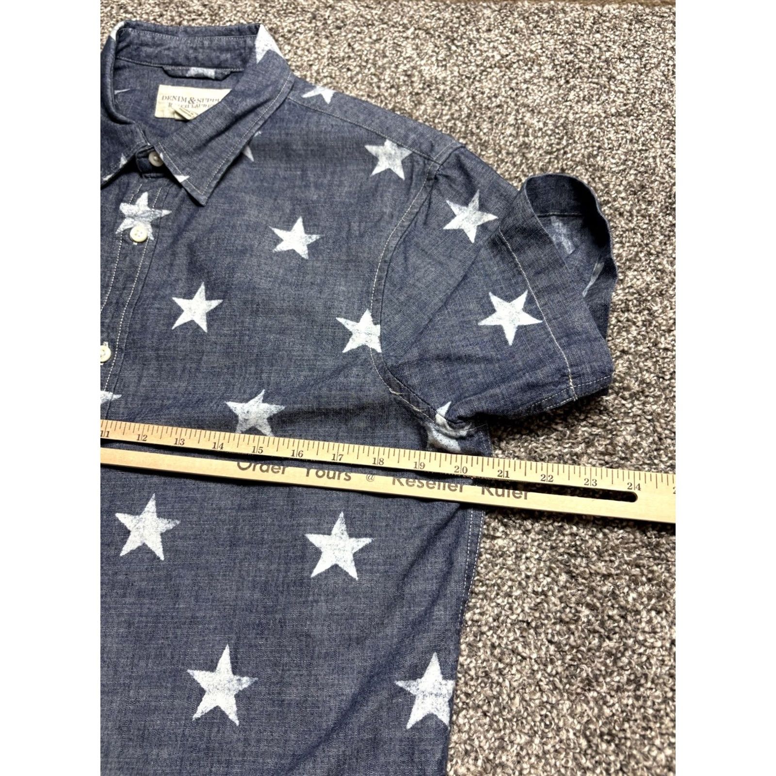 Ralph Lauren Denim & Supply Ralph Lauren Shirt Mens Medium Chambray Patriotic Stars Blue Button-Up Shirt Size US M / EU 48-50 / 2 - 6 Thumbnail