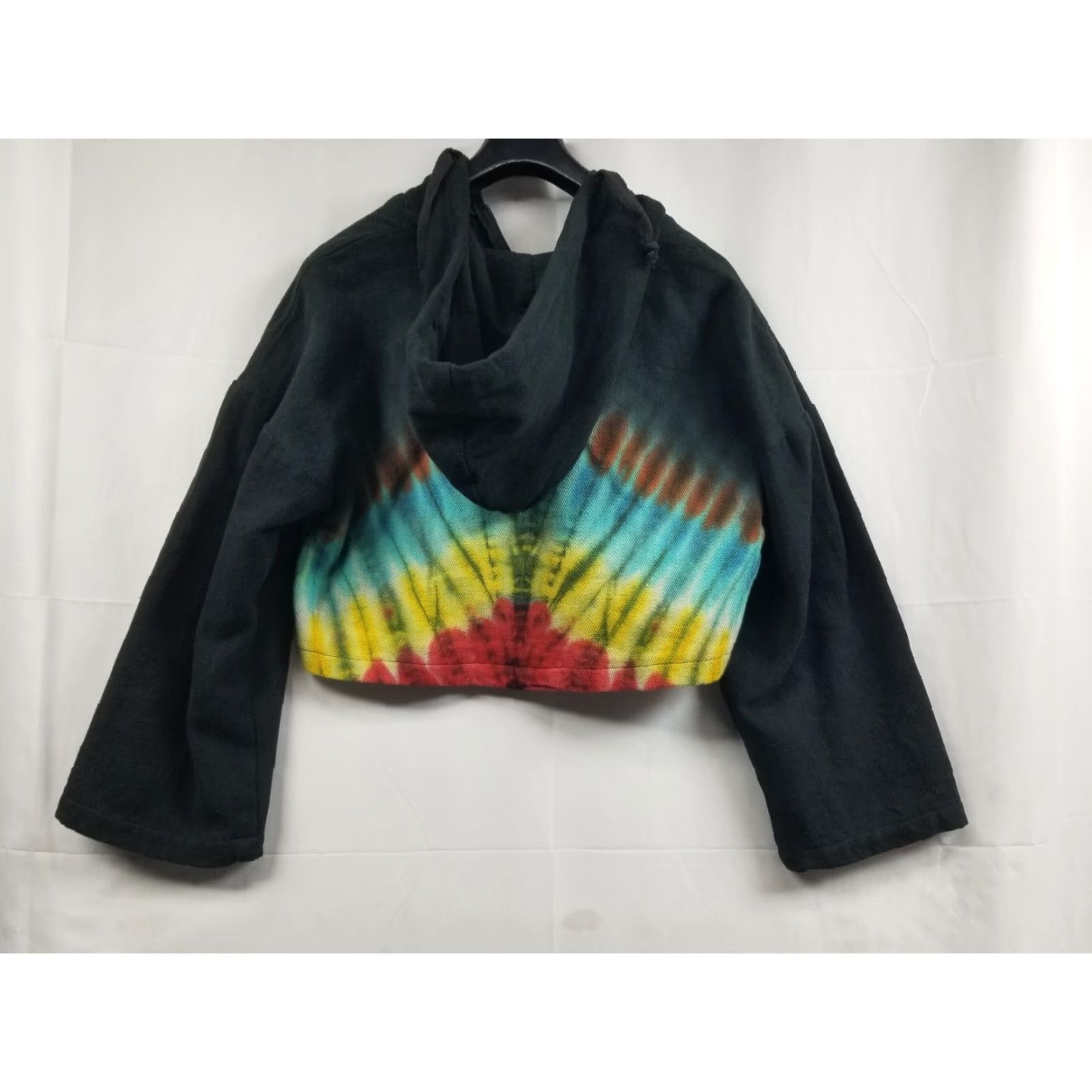 Vintage Nepal Lakhays Hoodie Women Black Psychedelic Cropped Full Zip Boho M/L Size M / US 6-8 / IT 42-44 - 2 Thumbnail