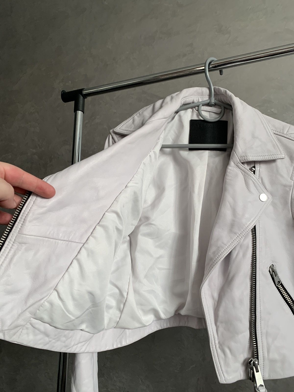 Allsaints AllSaints Leather Dalby Biker Crop White Jacket sz US2/EU34 Size XS / US 0-2 / IT 36-38 - 7 Thumbnail