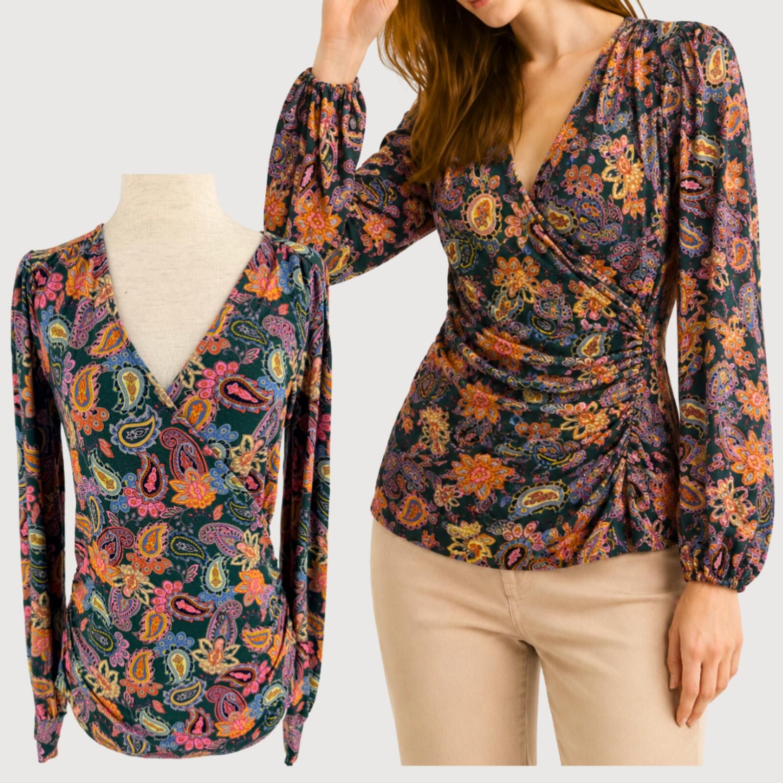 Boden Boden Paisley Wrap Ruched Long Sleeve Top 8 Size M / US 6-8 / IT 42-44 - 1 Thumbnail
