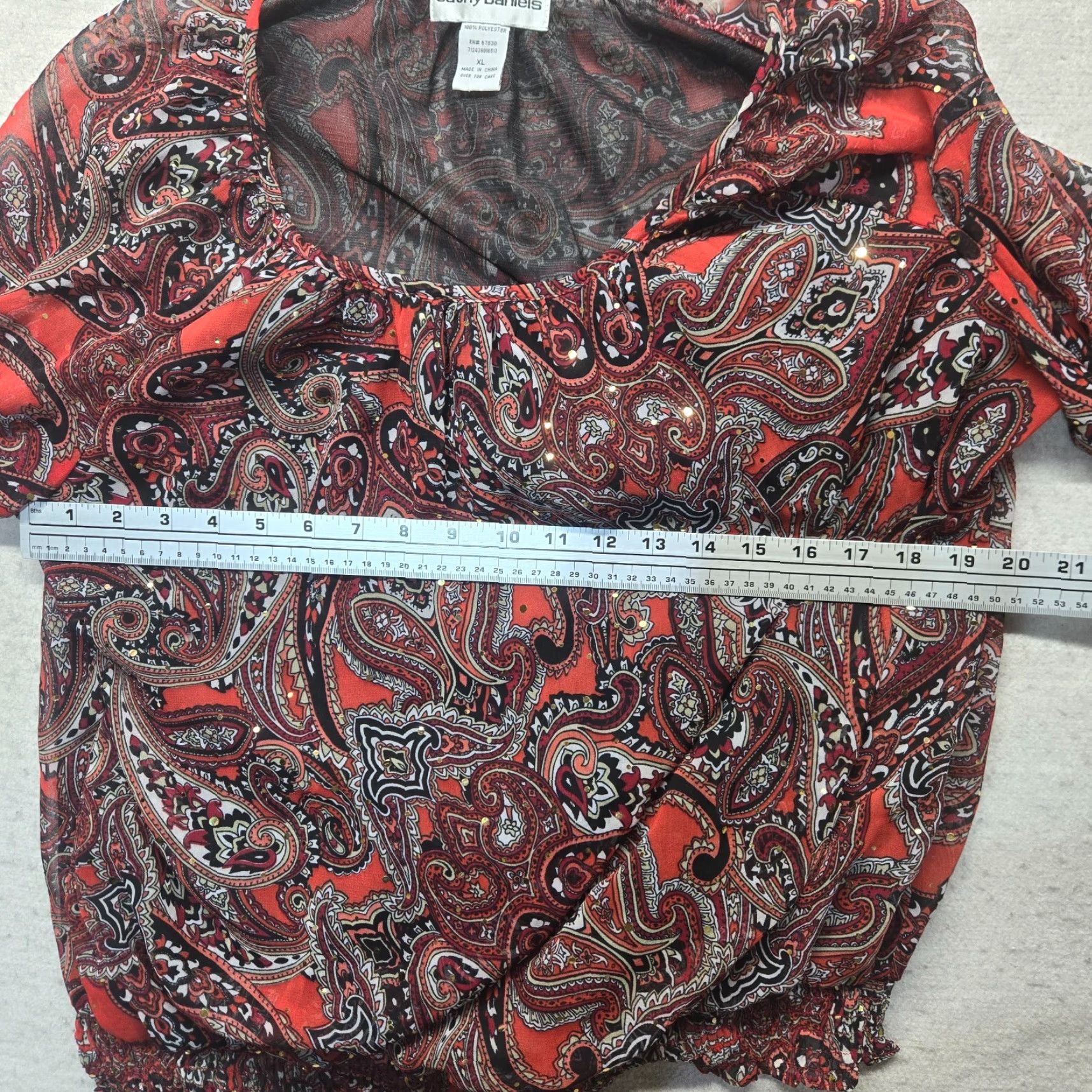 Vintage Cathy Daniels Shirt Womens XL Red Paisley 3/4 Sleeve Scoop Neck Blouse Top Adult Size XL / US 12-14 / IT 48-50 - 3 Thumbnail