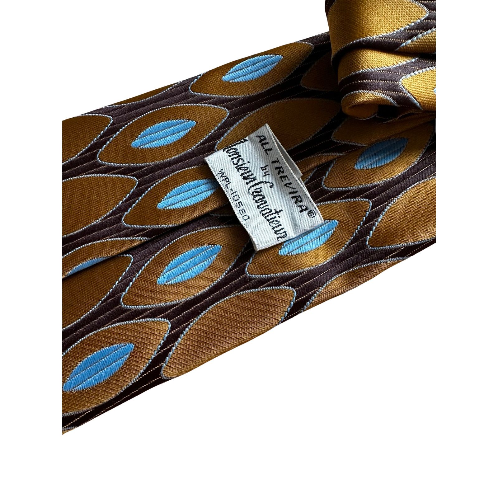 Vintage Mid Century Modern Brown Blue Tan Monsieur Cravatieur Tie Size ONE SIZE - 4 Thumbnail
