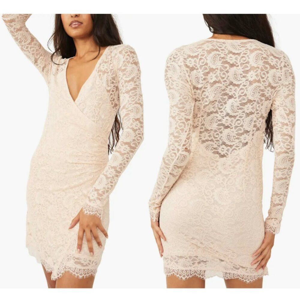 Free People NWT New $148 Free People Pearl Lace Long Sleeve Champagne M Size XS / US 0-2 / IT 36-38 - 1 Thumbnail
