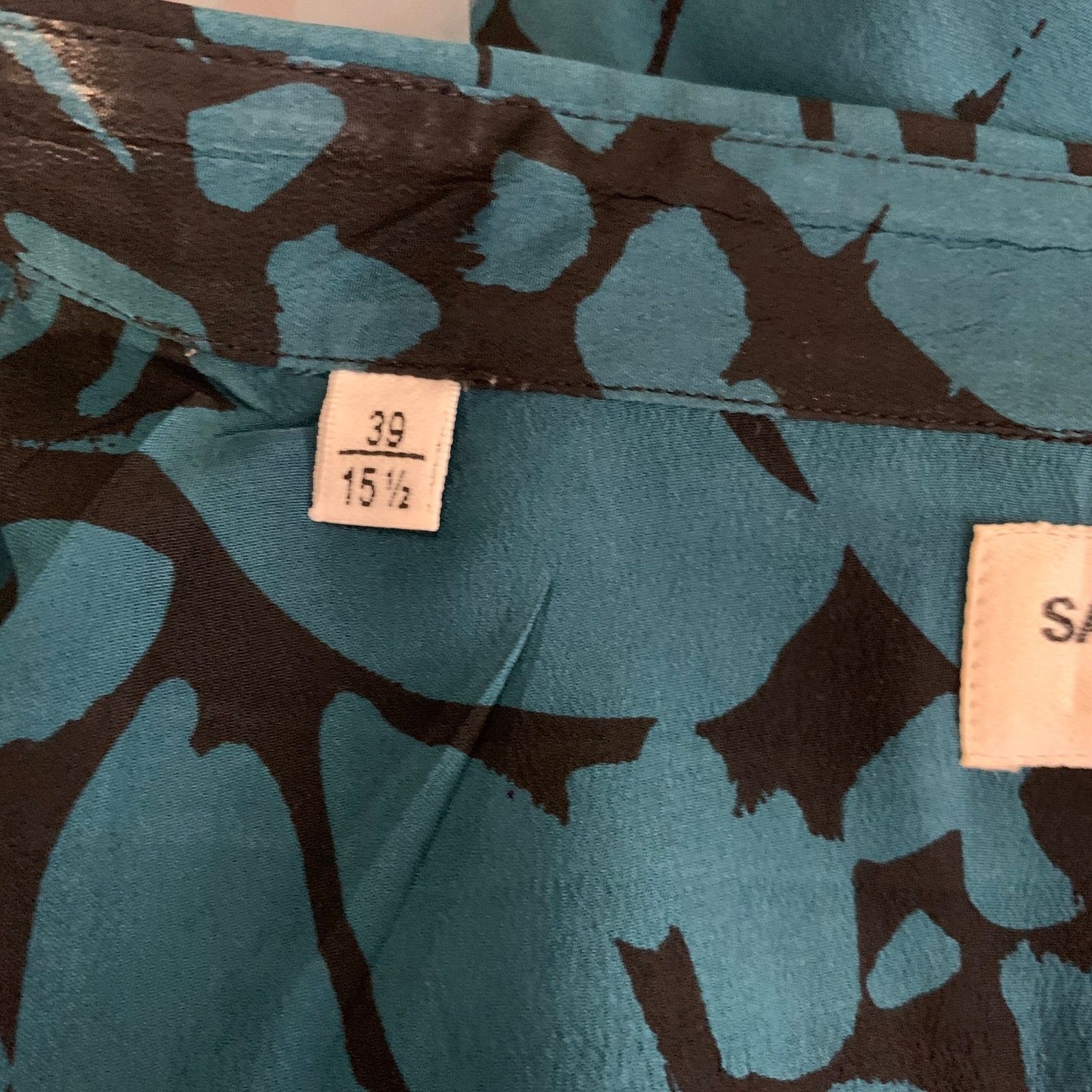 Saint Laurent Paris SAINT LAURENT S Turquoise Black Abstract Floral Silk Shirt Size US S / EU 44-46 / 1 - 6 Thumbnail