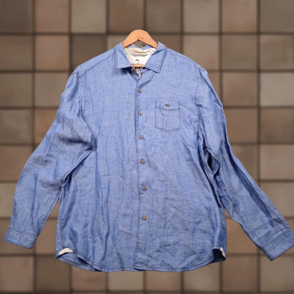 Tommy Bahama Tommy Bahama Relax Linen Shirt Men's XL Blue Island Modern Fit Long Sleeve Button-Down Shirt Size US XL / EU 56 / 4 - 1 Thumbnail