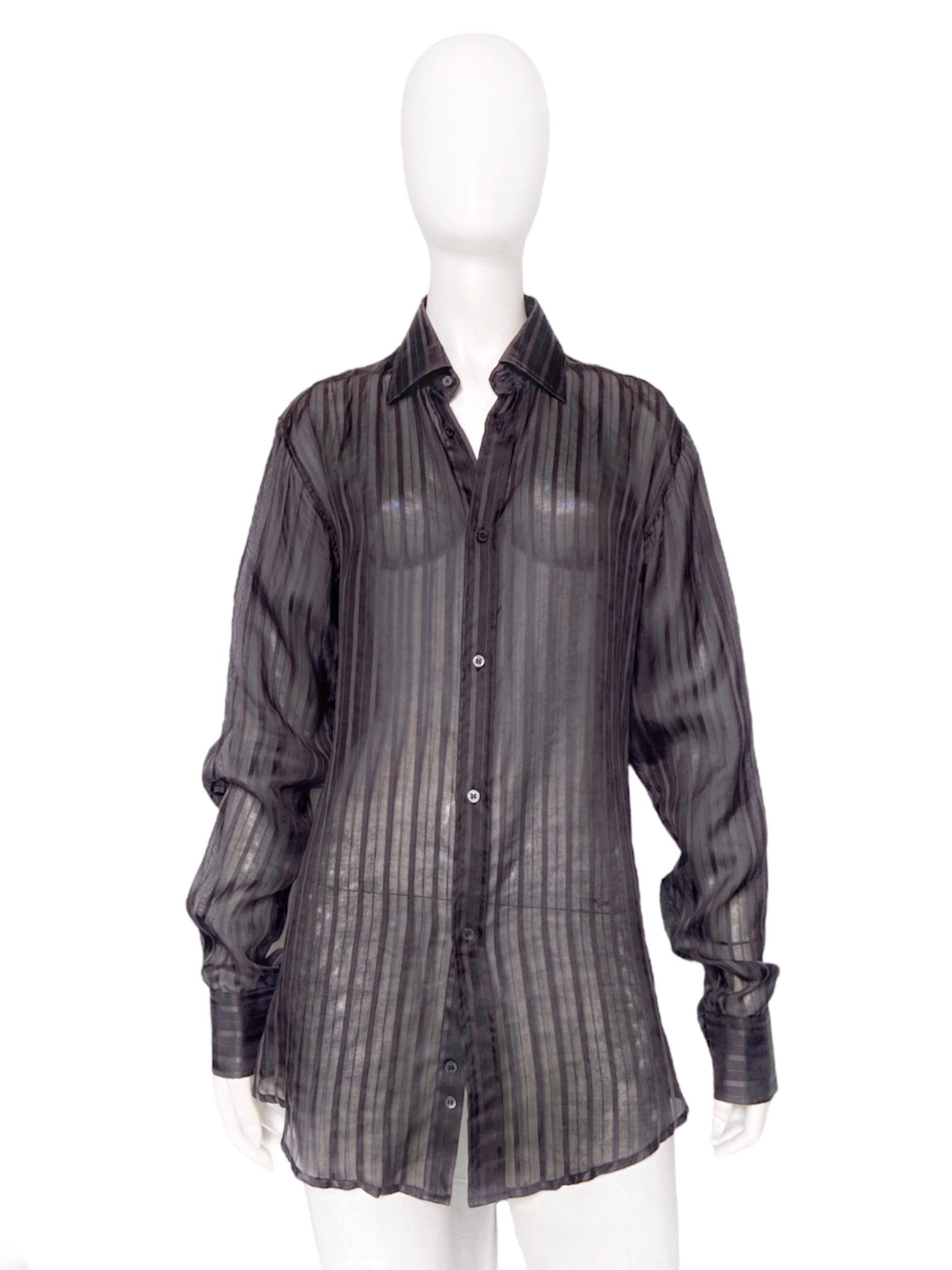 Gucci Gucci Spring 2003 Tom Ford Striped Sheer Silk Dress Shirt | Grailed