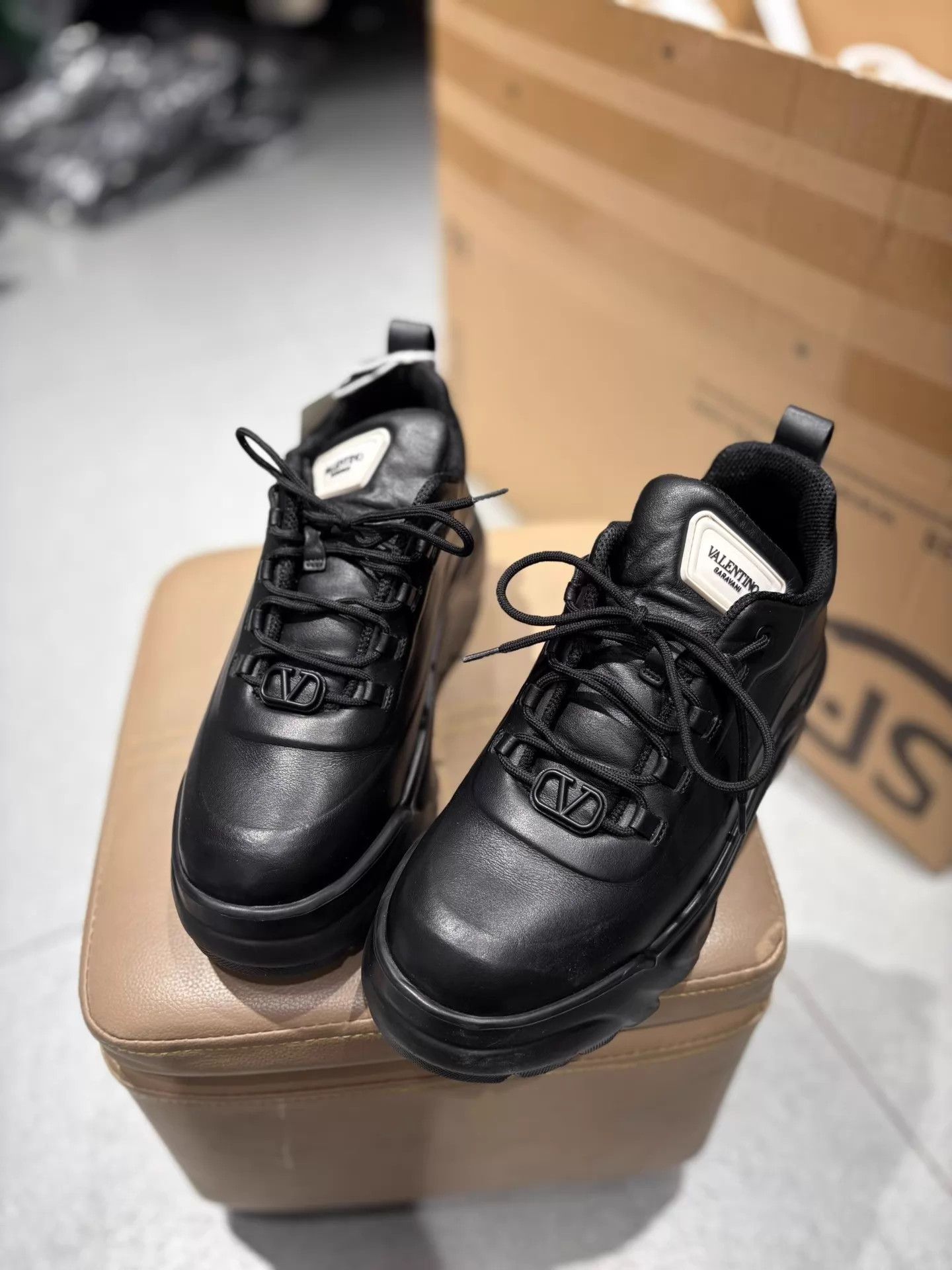 Valentino Y2K Black Leather Platform Dad Shoe 38
