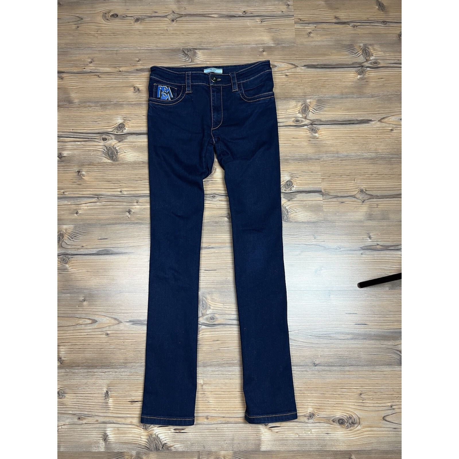 Prada Prada Big Logo Women`s Dark Blue Skinny Jeans Size 27 Size 27" / US 4 / IT 40 - 3 Thumbnail
