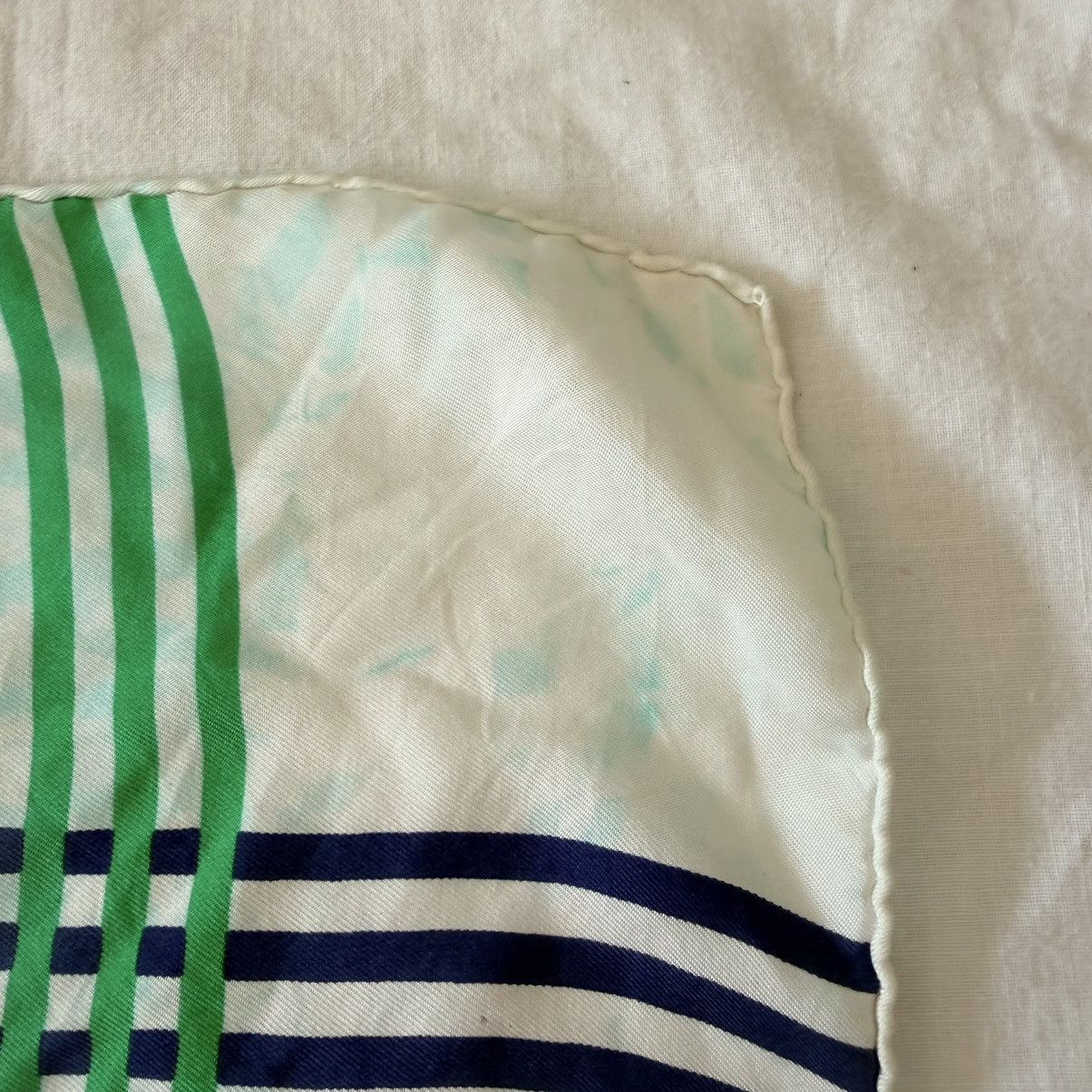 Yves Saint Laurent Vintage YSL Silk Scarf 33x33 Green Blue Check Stripe Size ONE SIZE - 9 Thumbnail