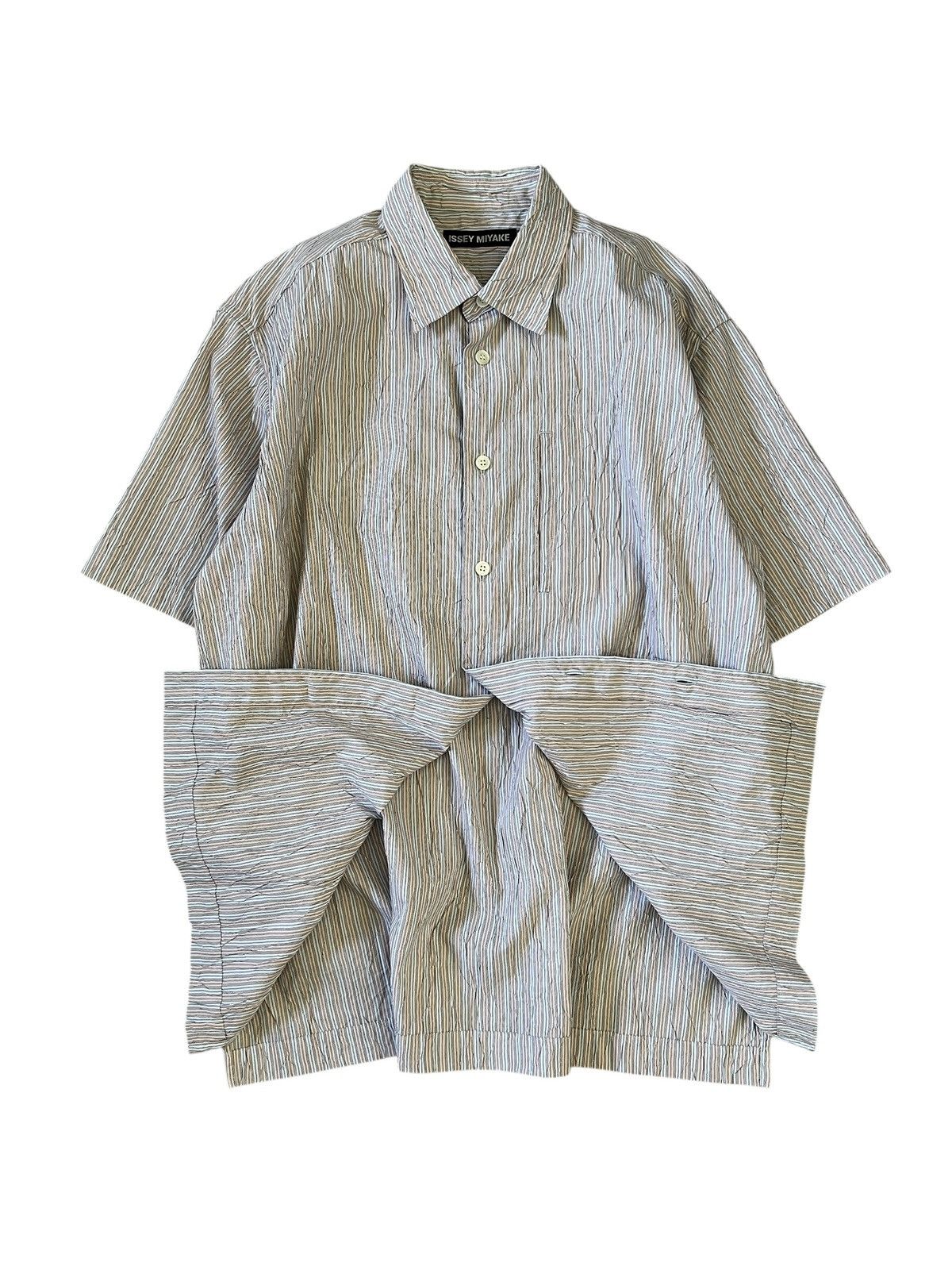 Issey Miyake Issey Miyake Main Line Wrinkle Processed Stripe Button Shirt Size US XL / EU 56 / 4 - 1 Thumbnail