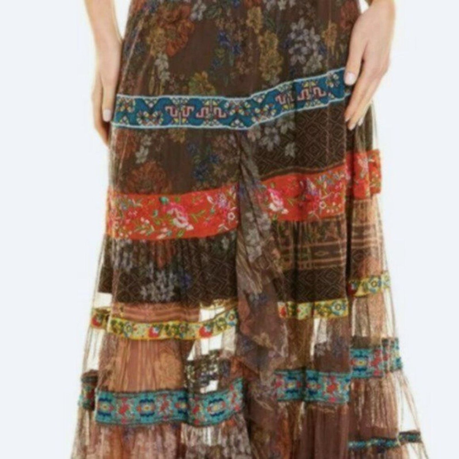 Johnny Was Johnny Was Wilhelmena Tiered Mesh Skirt multi colored XL Size 38" / US 16 / IT 52 - 8 Thumbnail