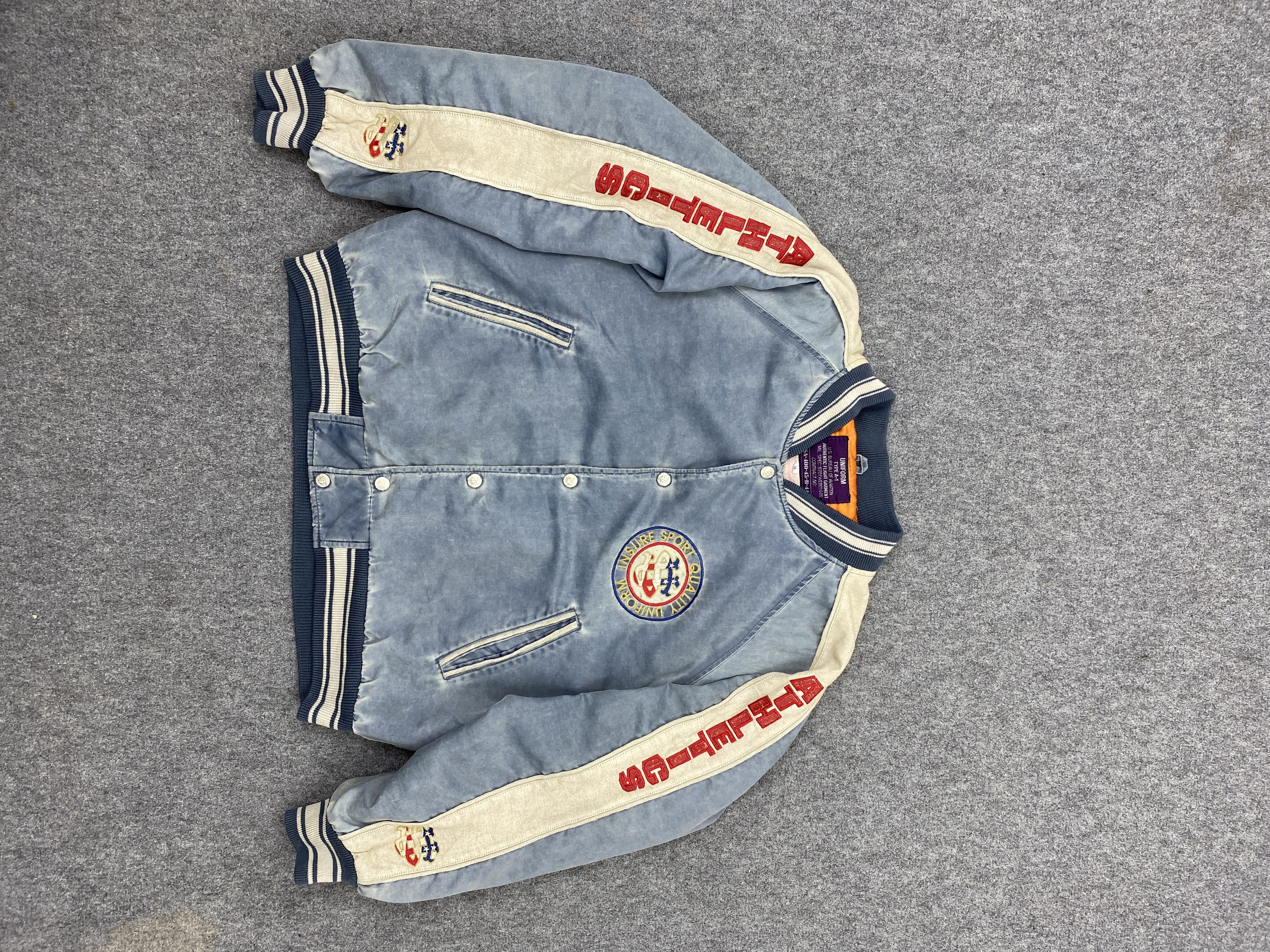 image of Bomber Jacket x Military Vintage Military Air Force Bomber Flying Jacket in Faded Blue (Size Small)