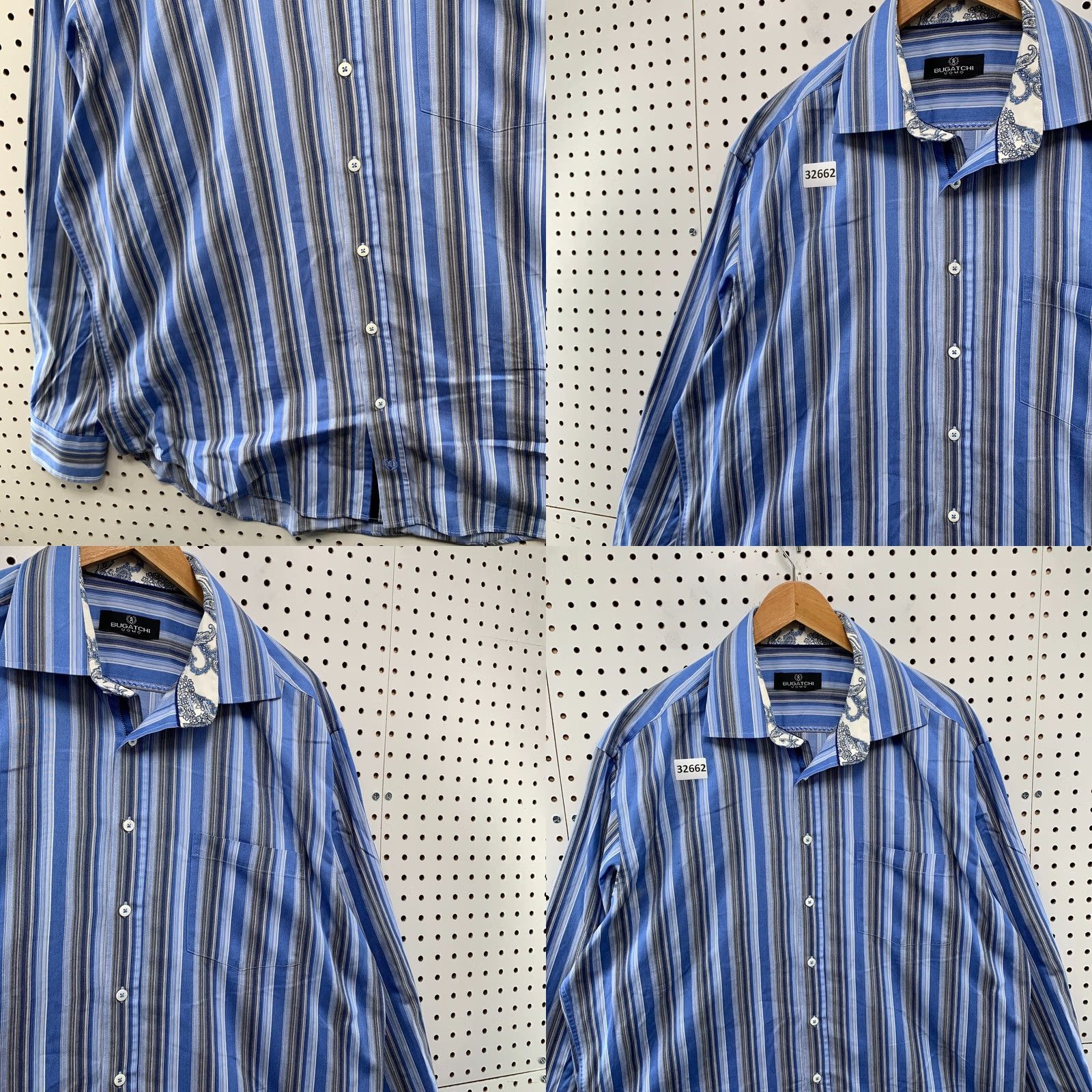 BUGATCHI Bugatchi Uomo Shirt Mens 2XL Blue Striped Long Sleeve Pocket Casual Button 26x33 Size US XXL / EU 58 / 5 - 8 Thumbnail