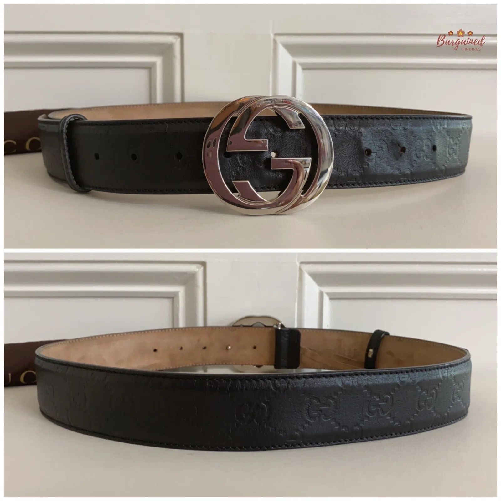 Gucci Gucci Black Guccissima Leather Silver Interlocking G Belt Size 34 - 3 Thumbnail