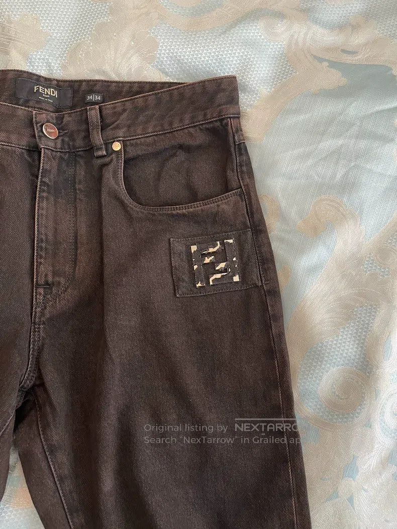 Fendi Fendi Dark Brown Jeans with Metal Logo on Front Pockets Size US 34 / EU 50 - 3 Thumbnail