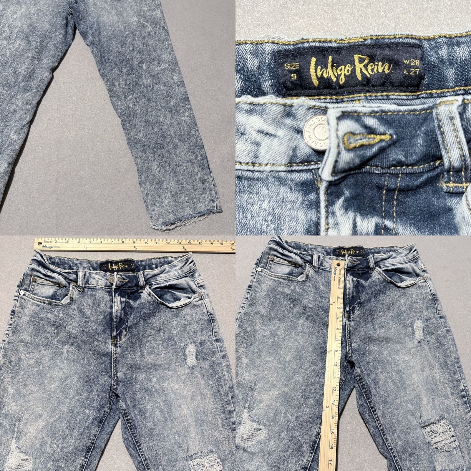 Denime Indigo Rein Jeans Women’s Acid Wash Distressed Frayed Hem Straight - 9 Blue Jeans Womens 28 Straight 5-Pocket Denim 90s Decade Vintage No Size 28" / US 6 / IT 42 - 8 Thumbnail