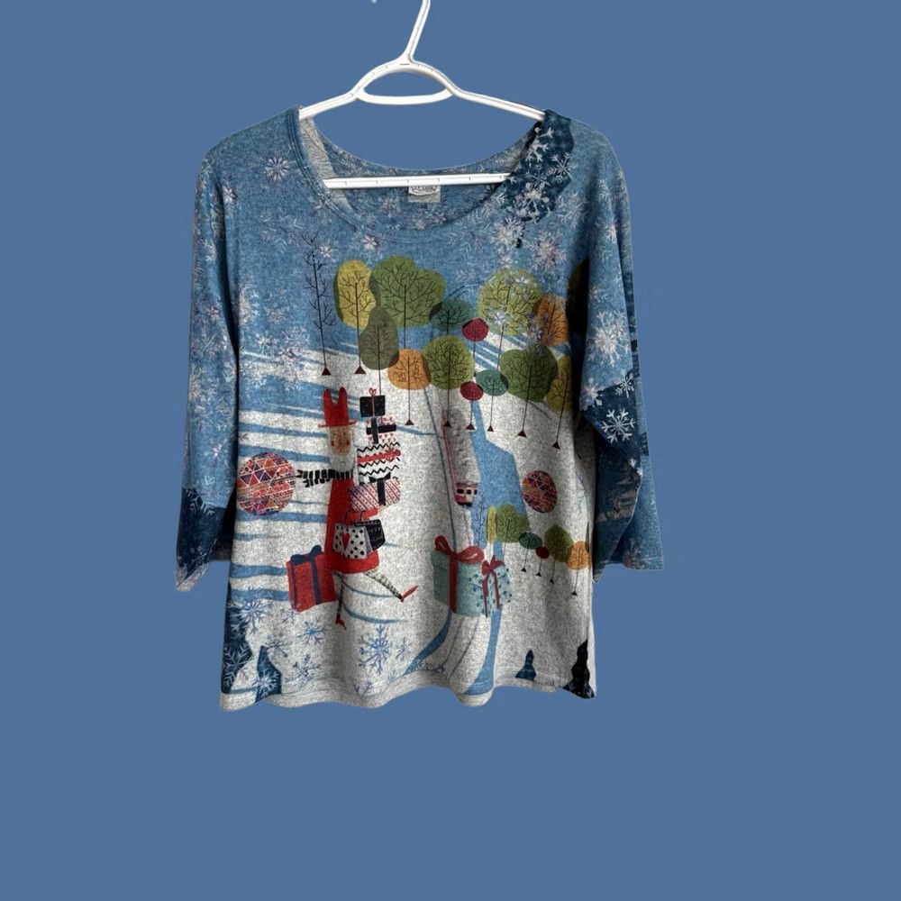 Vintage Et' Louis Womens Christmas Shirt Medium Santa Packages Artsy Wearable Art Comfy Size M / US 6-8 / IT 42-44 - 1 Thumbnail