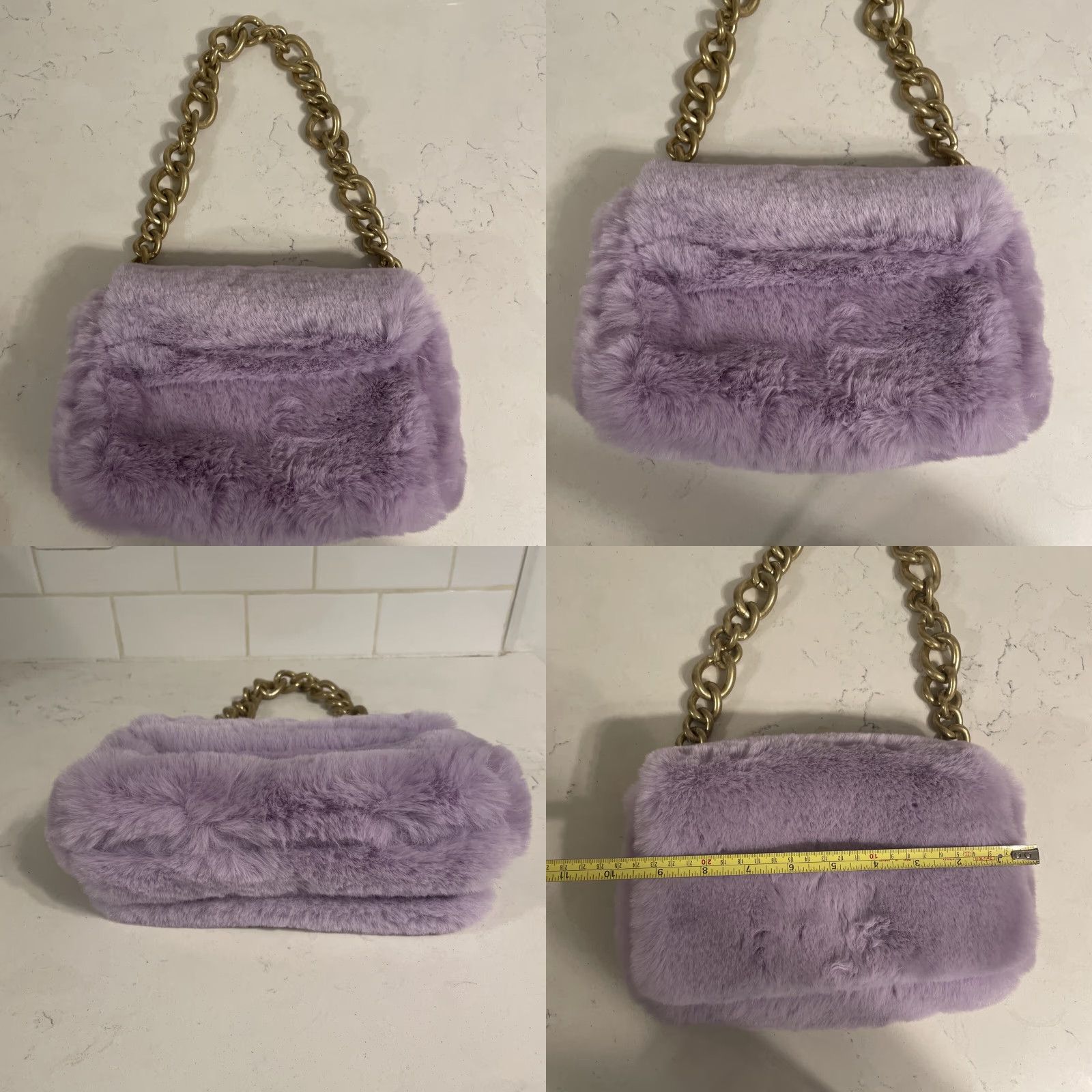 Zara New Gorgeous Zara Purple Faux Fur Small Shoulder Bag Chunky Gold Chain Strap Nwt Size ONE SIZE - 8 Thumbnail