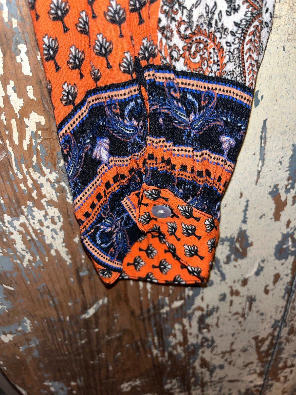 Designer Karen Kane boho blouse, size medium, orange blue Size M / US 6-8 / IT 42-44 - 3 Thumbnail