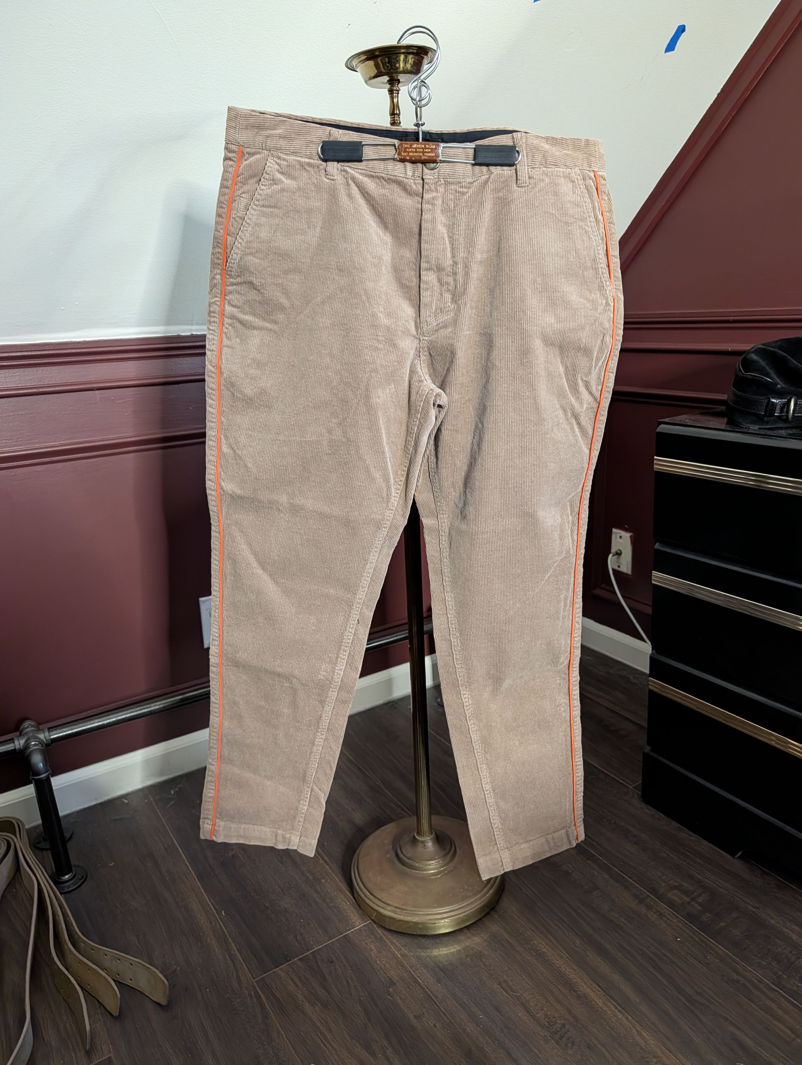 Zanerobe Tan corduroy orange piping accent cotton pants 36 Size US 36 / EU 52 - 1 Thumbnail