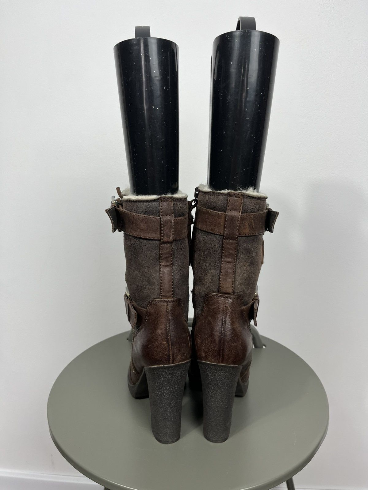 Other Women Brown Leather Buckle High Heel Boots Shearling EU 38 Size US 7 / IT 37 - 5 Thumbnail