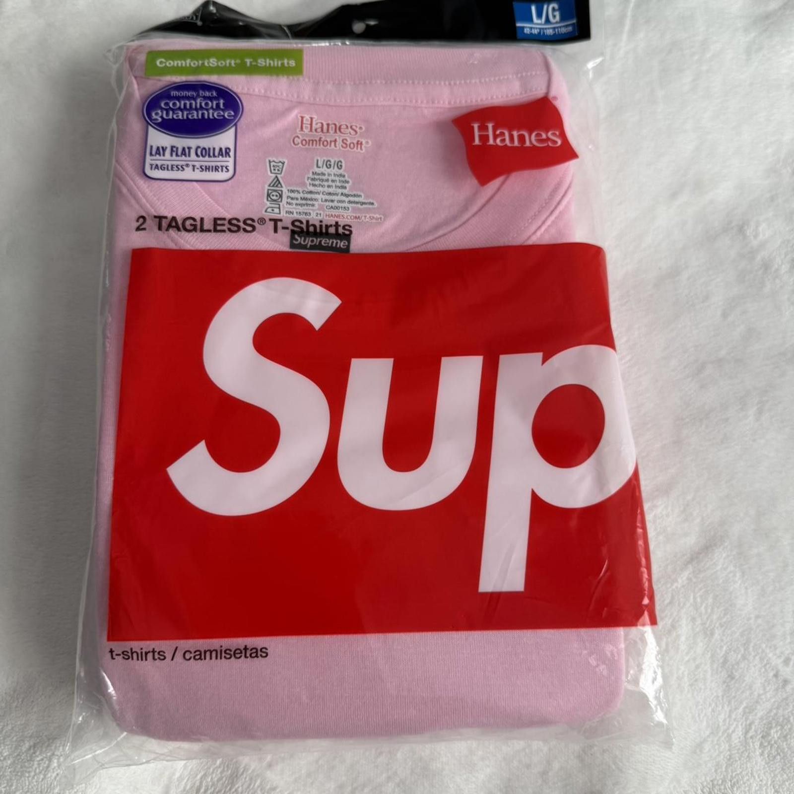 Supreme 2021 Supreme x Hanes Tagless Tees (2 Pack) 'Pink' Size US M / EU 48-50 / 2 - 3 Thumbnail