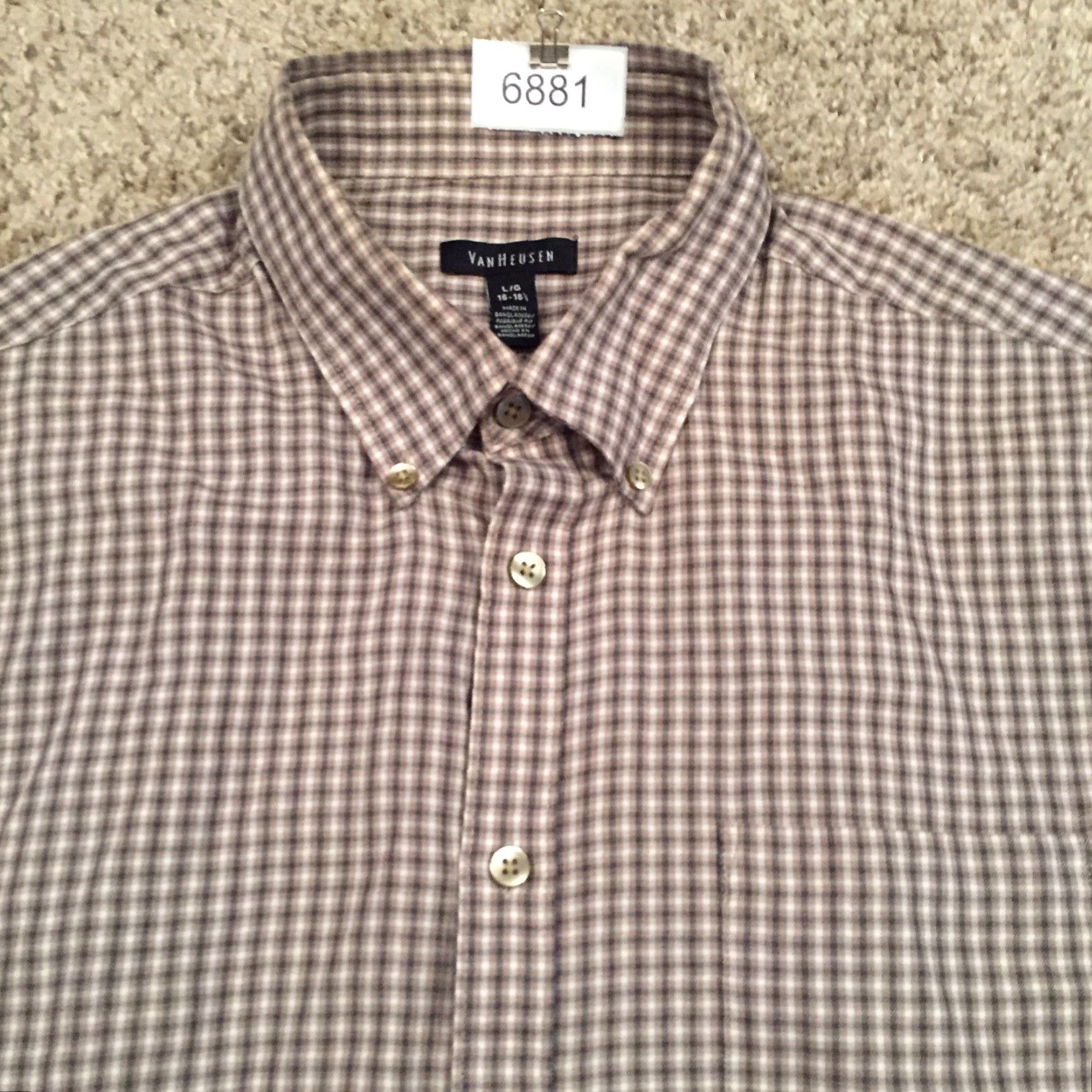 Van Heusen Van Heusen Shirt Mens Large Beige Plaid Long Sleeve Button Up Size US L / EU 52-54 / 3 - 3 Thumbnail