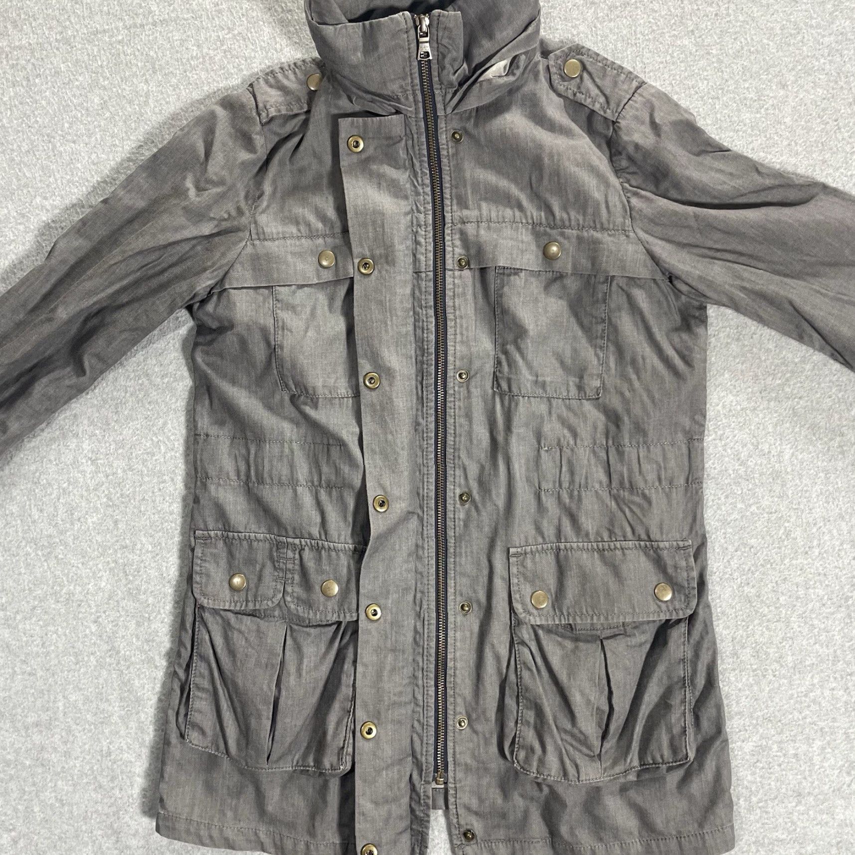 Banana Republic Banana Republic Jacket Chambray Hooded Coat XS Womens Full Zip Pockets Gray Military Style 90s Size XS / US 0-2 / IT 36-38 - 3 Thumbnail