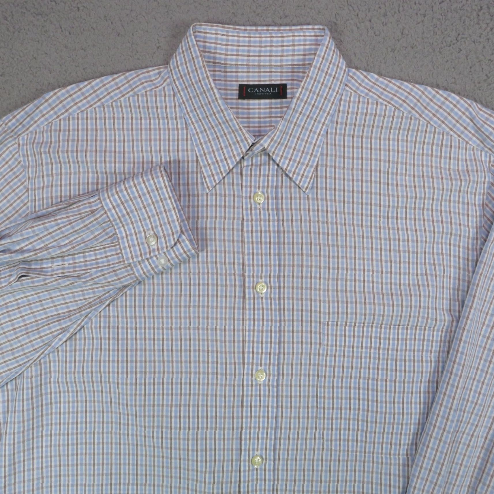 Canali Canali Shirt Mens Large Blue White Check Classic 25" Sleeve Sportswear Pocket Size US L / EU 52-54 / 3 - 3 Thumbnail