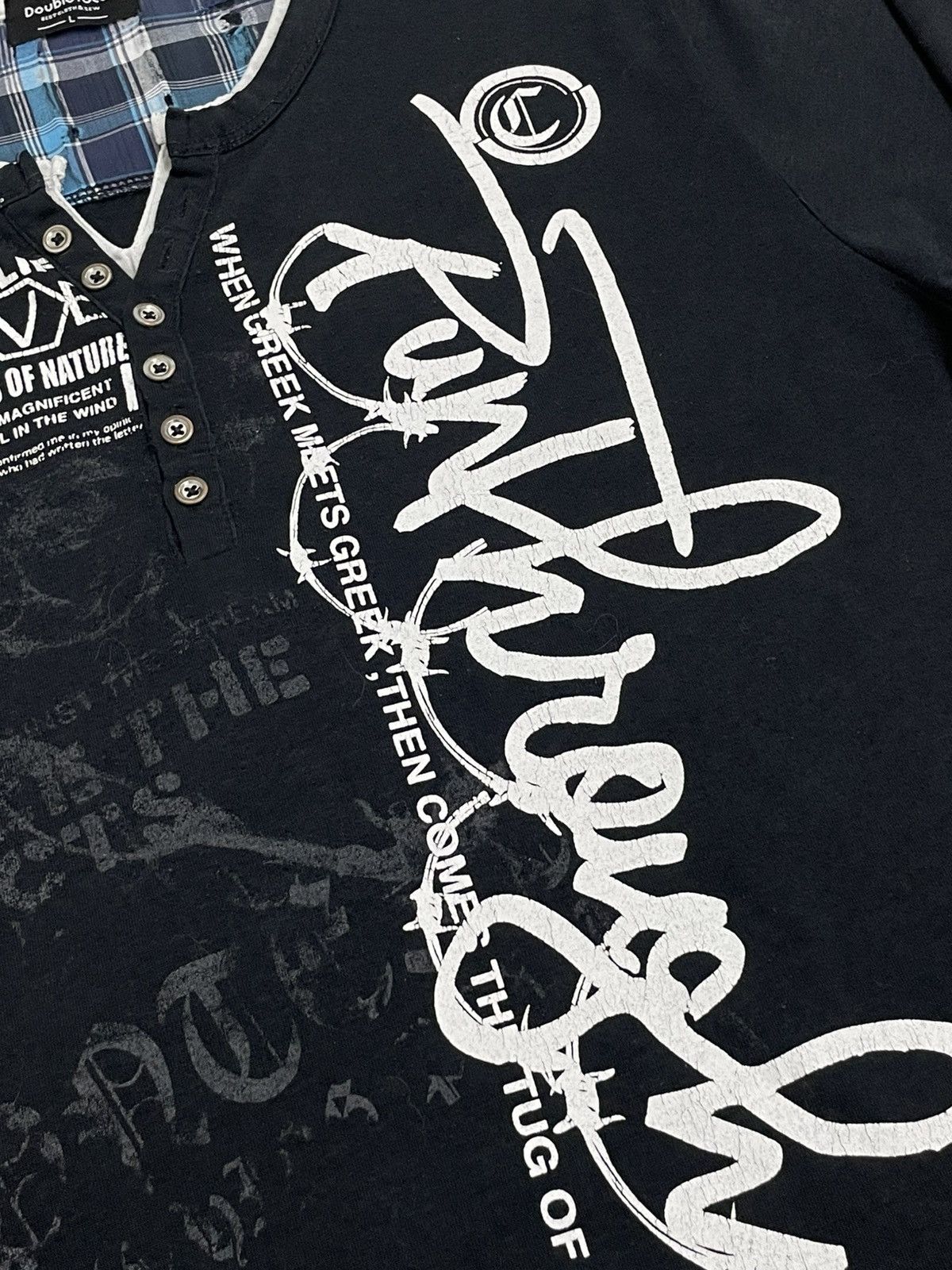 Japanese Brand Doublefocus Layered Y2K Graffiti Wording Tartan Button Neck Size US L / EU 52-54 / 3 - 8 Thumbnail