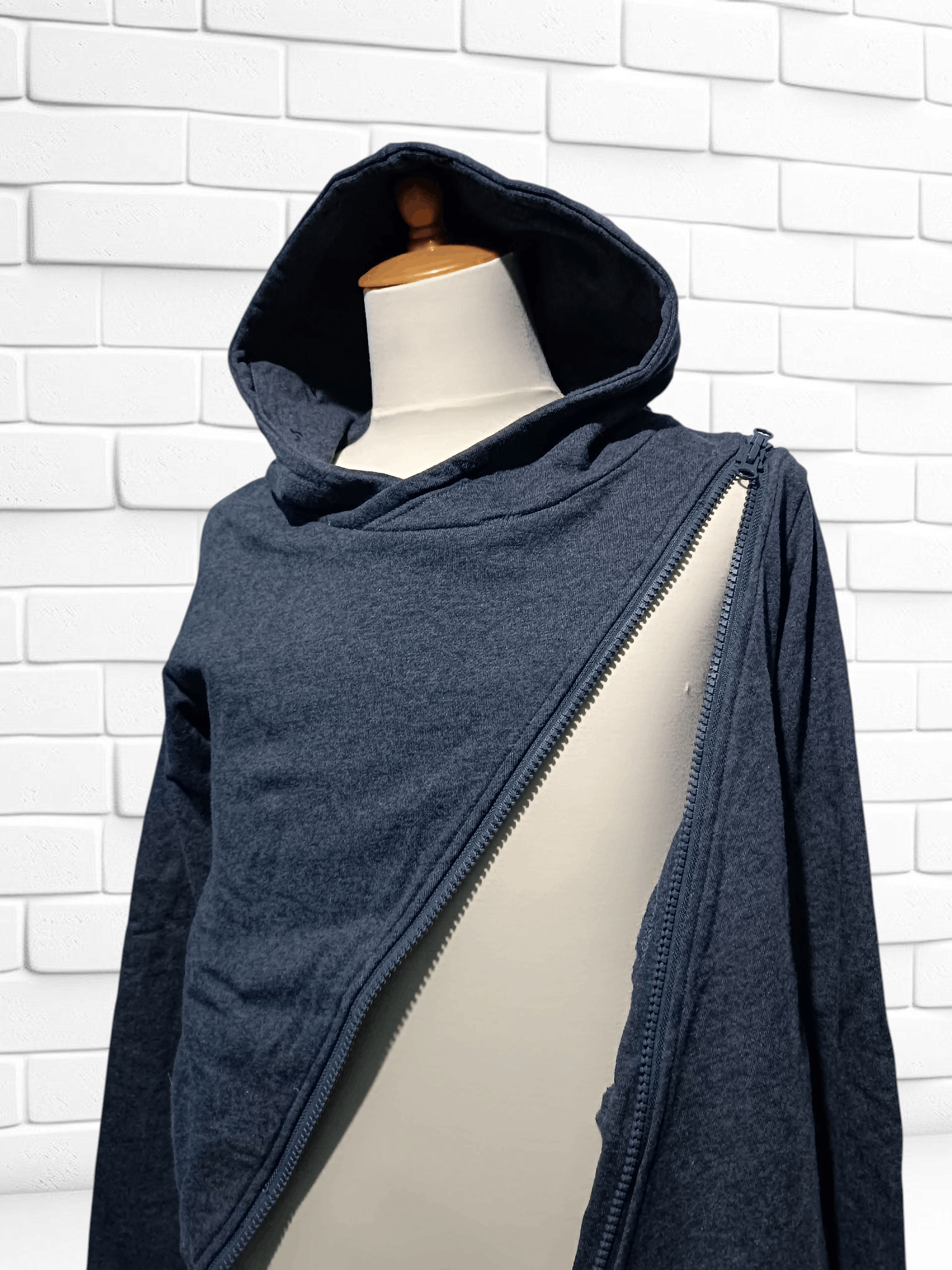 Japanese Brand Asymmetrical Double Zip Up Hoodie Gray Size US M / EU 48-50 / 2 - 2 Thumbnail