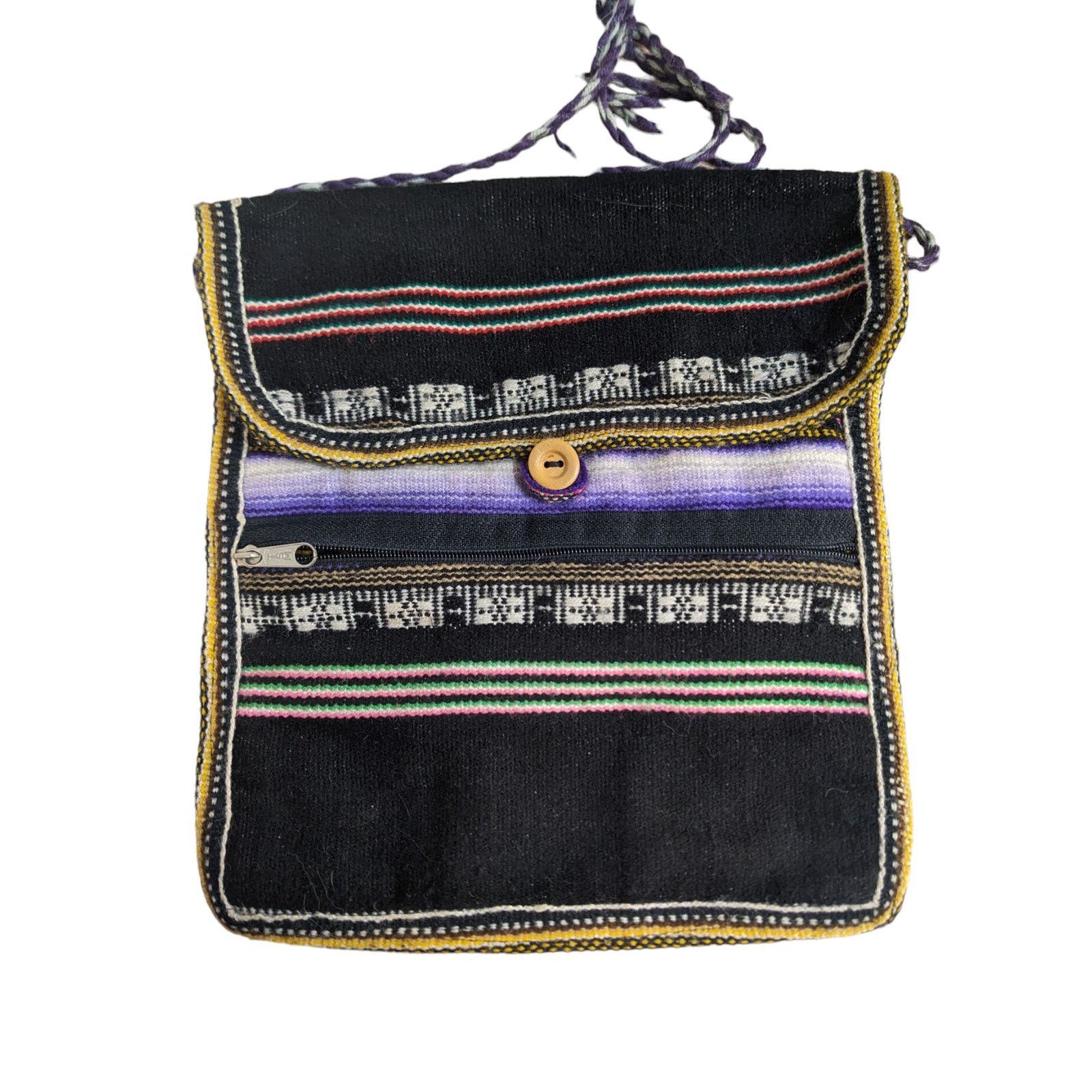 Handmade Woven Folk Peruvian Alpaca Wool Purple Ombre Crossbody Purse Size ONE SIZE - 3 Thumbnail