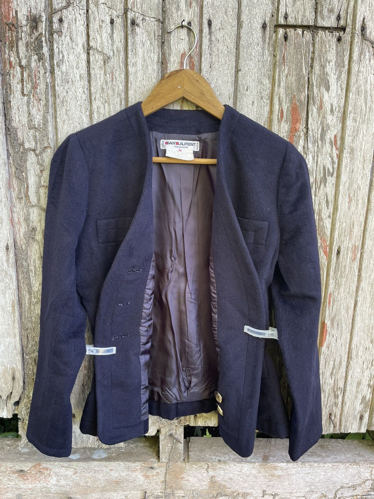Saint Laurent Paris × Vintage × Yves Saint Laurent Saint Laurent Rive Gauche Vintage Navy Wool Blazer 1980s Size S / US 4 / IT 40 - 14 Thumbnail