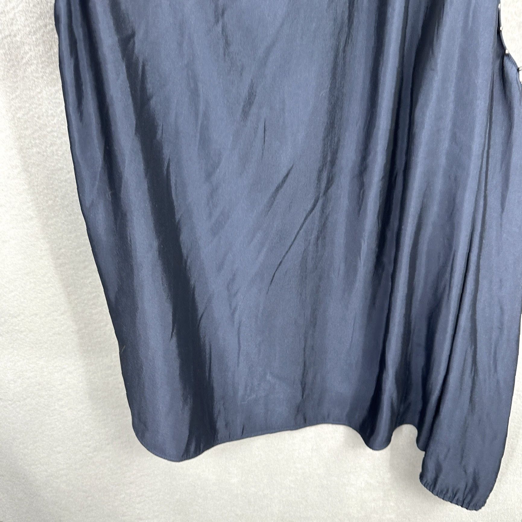 Ramy Brook Ramy Brook Blouse Candice Womens Small Cold Shoulder Beaded Satin Polyester Blue Solid Designer Quiet Luxury READ Size S / US 4 / IT 40 - 6 Thumbnail